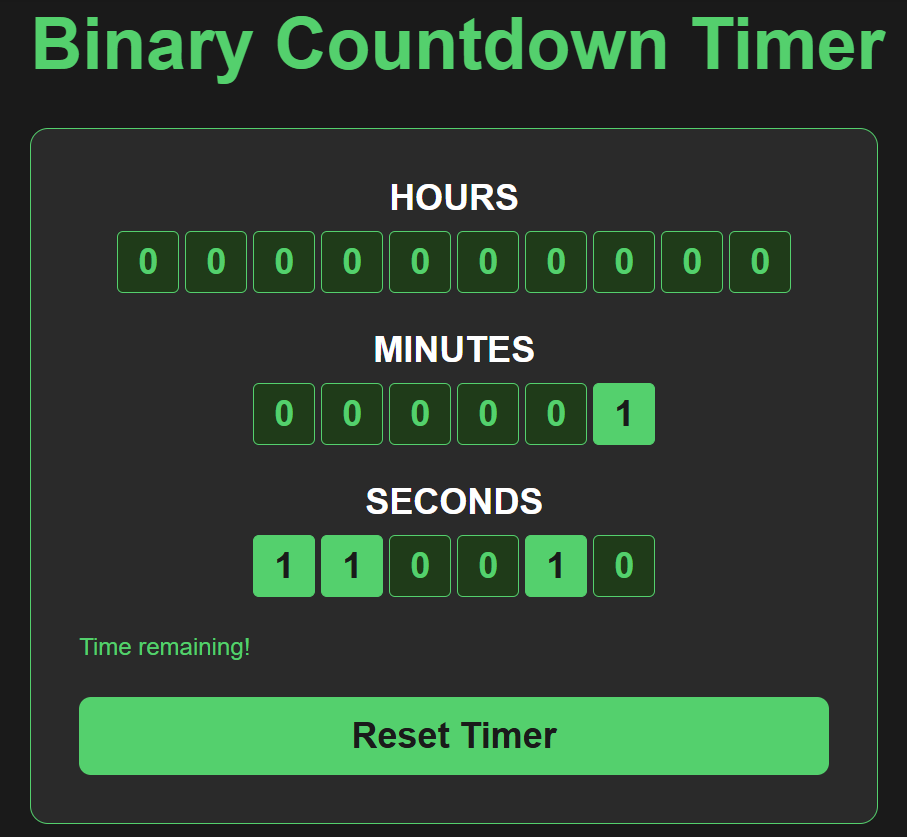 Binary classroom countdown timer